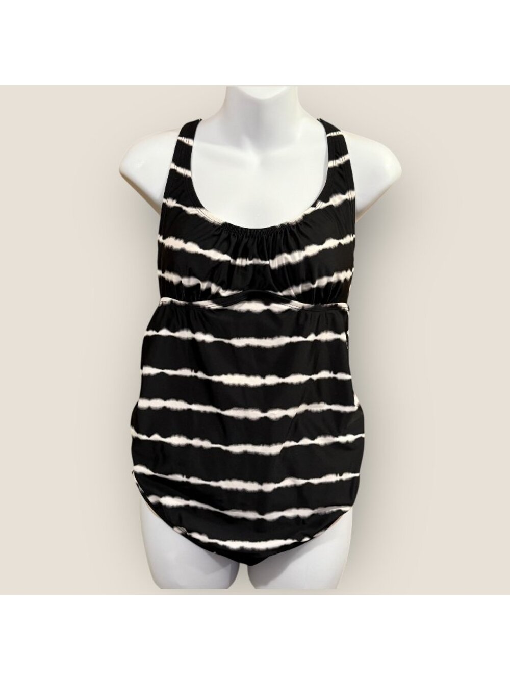 Isabel Maternity Black and White Striped Swimsuit Size Medium Swim